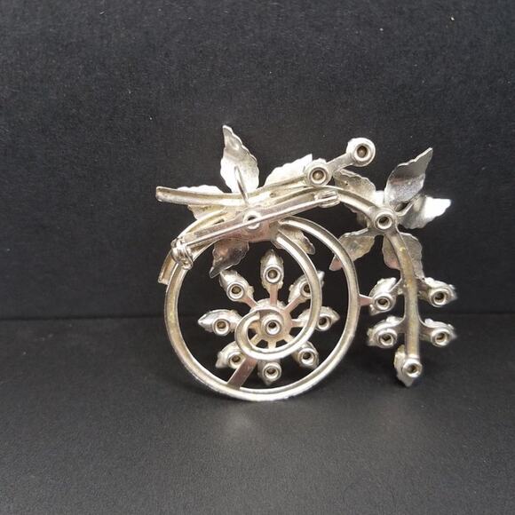 Vintage Blue Clear Glass Rhinestone Floral Brooch & Pendant, Riveted, 2 Inches - Picture 6 of 10